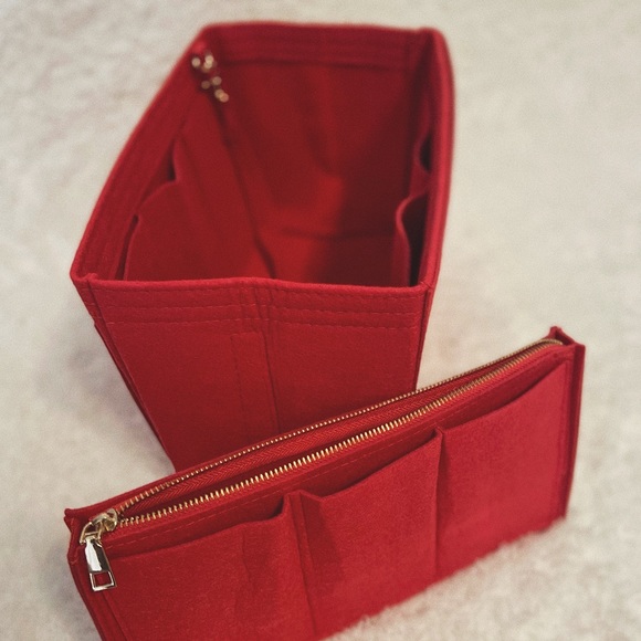 Amazing INSERT BAG ORGANIZER red felt for Neverfull mm gm speedy and other tote - Picture 2 of 3